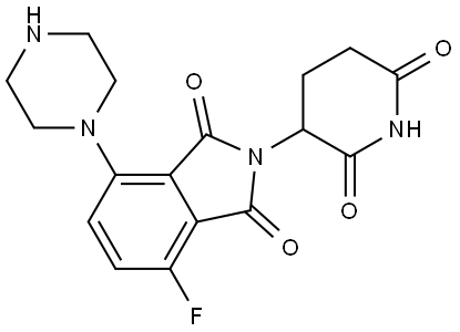 2-(2,6-dioxopiperidin-3-yl)-4-fluoro-7-(piperazin-1-yl)isoindoline-1,3-dione 结构式