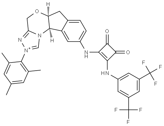 4H,6H-INDENO[2,1-B][1,2,4]TRIAZOLO[4,3-D][1,4]OXAZINIUM, 9-[[2-[[3,5-BIS(TRIFLUOROMETHYL)PHENYL]AMINO]-3,4-DIOXO-1-CYCLOBUTEN-1-YL]AMINO]-5A,10B-DIHYDRO-2-(2,4, 结构式