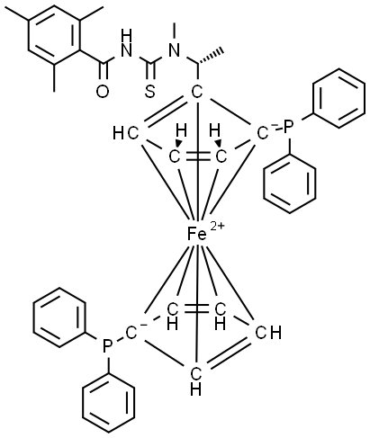 (2R)-1-[(1R)-1-[[[(2,4,6-三甲基)苯甲酰基]氨基]硫氧甲基]甲基氨基]乙基]-1′,2-双(二苯基膦基)二茂铁,2907054-03-7,结构式