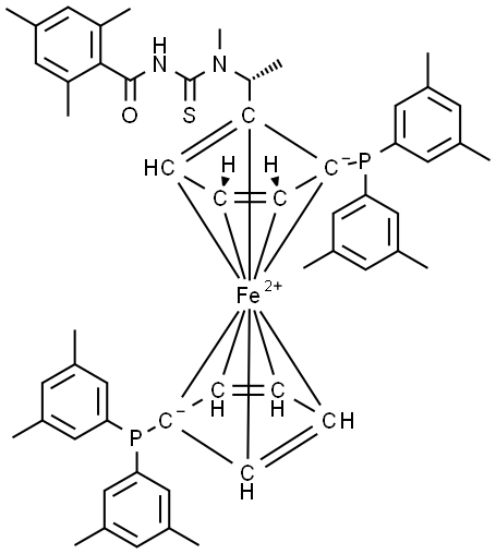 (2R)-1-[(1R)-1-[[[(2,4,6-trimethyl)benzoyl]amino]thioxomethyl] methylamino]ethyl]-1′,2-bis(di(3,5-di-methyl)phenylphosphino)ferrocene Structure