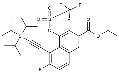 Ethyl 6-fluoro-4-(((trifluoromethyl)sulfonyl)oxy)-5-((triisopropylsilyl)ethynyl)-2-naphthoate Structure