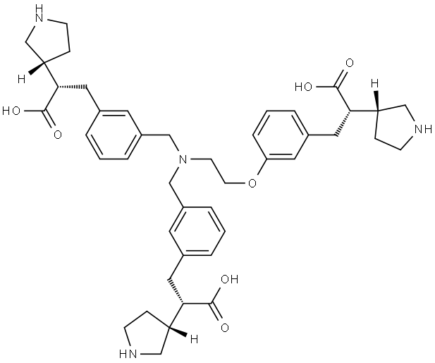 (2S)-3-(3-{(2-{3-[(2S)-2-羧基-2-[(3R)-吡咯烷醇-3-基]乙基]苯氧}乙基)({3-[(2S)-2-羧基-2-[(3R)-吡咯烷醇-3-基]乙基]苯基}甲基)氨基]甲基}苯基)-2-[(3R)-吡咯烷醇-3-基]丙酸,2924841-79-0,结构式