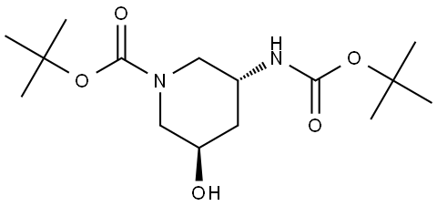 TERT-BUTYL (3R,5R)-3-(TERT-BUTOXYCARBONYLAMINO)-5-HYDROXY-PIPERIDINE-1-CARBOXYLATE, 2940872-16-0, 结构式