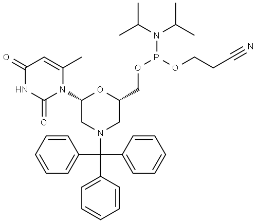 N-Trityl-morpholino-T-5’-O-phosphoramidite Structure