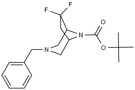 tert-butyl 3-benzyl-6,6-difluoro-3,8-diazabicyclo[3.2.1]octane-8-carboxylate 化学構造式