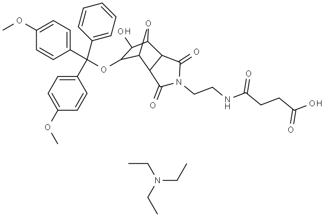 triethylamine 4-((2-(5-(bis(4-methoxyphenyl)(phenyl)methoxy)-6-hydroxy-1,3-dioxohexahydro-1H-4,7-epoxyisoindol-2(3H)-yl)ethyl)amino)-4-oxobutanoate 化学構造式