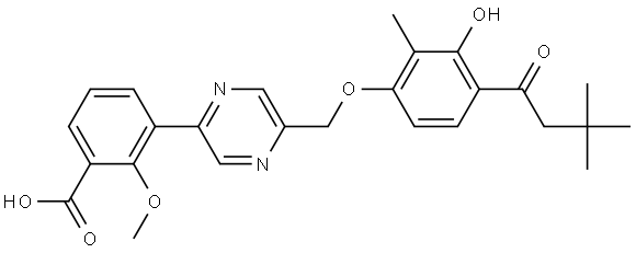 3-(5-((4-(3,3-DIMETHYLBUTANOYL)-3-HYDROXY-2-METHYLPHENOXY)METHYL)PYRAZIN-2-YL)-2-METHOXYBENZOIC ACID, 2945913-40-4, 结构式