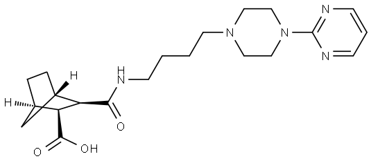 (1R,2S,3R,4S)-3-((4-(4-(pyrimidin-2-yl)piperazin-1-yl)butyl)carbamoyl)bicyclo [2.2.1]heptane-2-carboxylic acid Structure