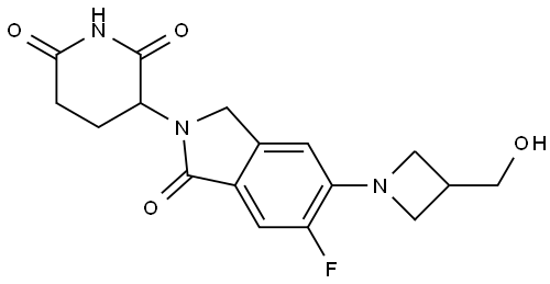 3-[6-氟-5-[3-(羟甲基)-1-氮杂环丁基]-1-氧代-2-异吲哚啉基]哌啶-2,6-二酮 结构式