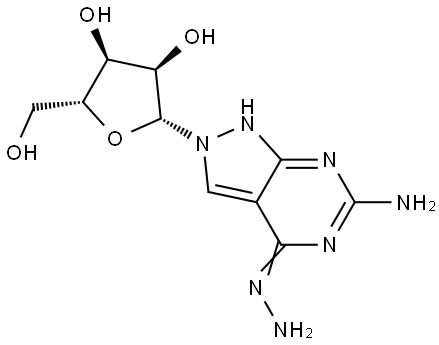 6-Amino-4-hydrozino-2-(b-D-ribofuranosyl)-2H-pyrazolo[3,4-d]pyrimidine Struktur