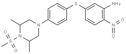 5-((4-(3,5-dimethyl-4-(methylsulfonyl)piperazin-1-yl)phenyl)thio)-2-nitroaniline,2987114-12-3,结构式