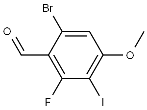 6-bromo-2-fluoro-3-iodo-4-methoxybenzaldehyde 化学構造式