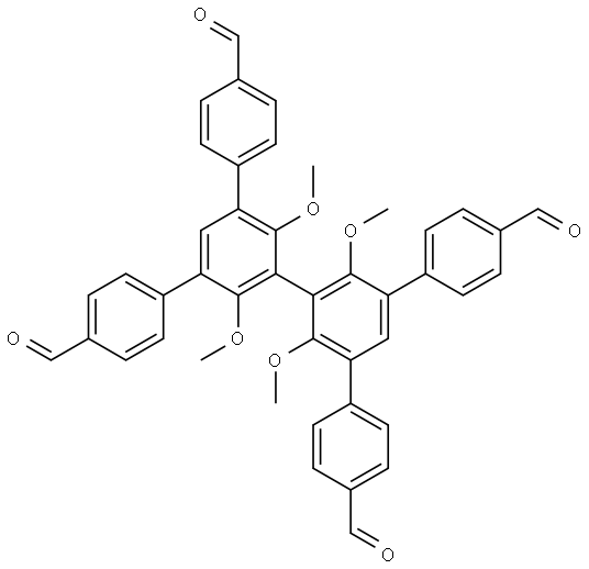 5',5''-bis(4-formylphenyl)-2',2'',4',6''-tetramethoxy-[1,1':3',1'':3'',1'''-quaterphenyl]-4,4'''-dicarbaldehyde Struktur