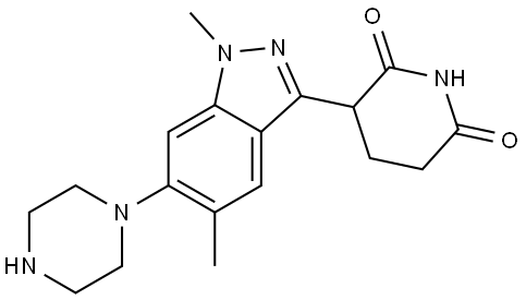 4-(3-(2,6-dioxopiperidin-3-yl)-1,5-dimethyl-1H-indazol-6-yl)piperazin,3011028-92-2,结构式