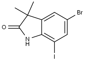 5-Bromo-7-iodo-3,3-dimethylindolin-2-one 化学構造式