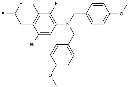 5-bromo-4-(2,2-difluoroethyl)-2-fluoro-N,N-bis(4-methoxybenzyl)-3-methylaniline,3018062-93-3,结构式