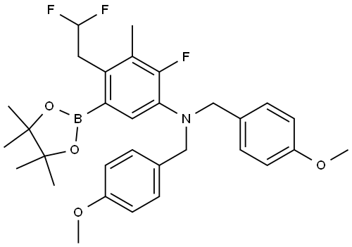 4-(2,2-difluoroethyl)-2-fluoro-N,N-bis(4-methoxybenzyl)-3-methyl-5-(4,4,5,5-tetramethyl-1,3,2-dioxaborolan-2-yl)aniline Structure