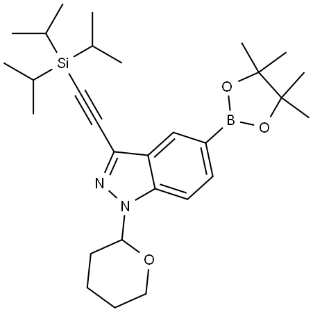 1-(四氢2H-吡喃-2-基)-5-(4,4,5,5-四甲基-1,3,2-二氧硼杂环戊烷-2-基)-3-((三异丙基甲硅烷基)乙炔基)-1H-吲唑, 3023633-15-7, 结构式