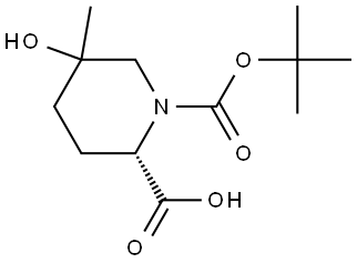 (2S)-1-(叔丁氧羰基)-5-羟基-5-甲基哌啶-2-羧酸 结构式