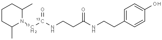 3-(2-(2,6-dimethylpiperidin-1-yl)acetamido-1-13C-1-13C)-N-(4-hydroxyphenethyl)propanamide,3026717-00-7,结构式
