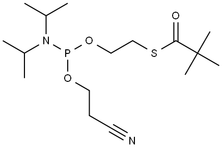 (S)-O-(2-(((2-cyanoethoxy)(diisopropylamino)phosphino)oxy)ethyl) 2,2-dimethylpropanethioate Structure