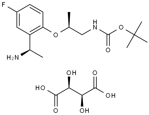 tert-butyl ((S)-2-(2-((R)-1-aminoethyl)-4-fluorophenoxy)propyl)carbamate (2S,3S)-2,3-dihydroxysuccinate Structure