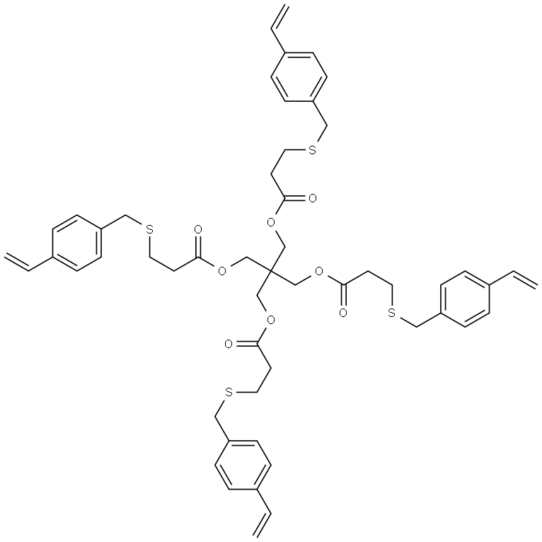 3-[[(4-ethenylphenyl)methyl]thio]propanoic acid-1,1′-[2,2-bis[[3-[[(4-ethenylphenyl)methyl]thio]-1-oxopropoxy]methyl]-1,3-propanediyl] ester Structure