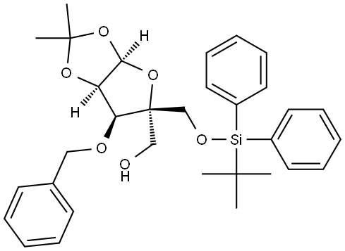 {3-[(2,2-dimethyl-1,1-diphenyl-1-silapropoxy)methyl]-(1S,3S,4S,5R)-7,7-dimethyl-2,6,8-trioxa-4-(phenylmethoxy)bicyclo[3.3.0]oct-3-yl}methan-1-ol Structure