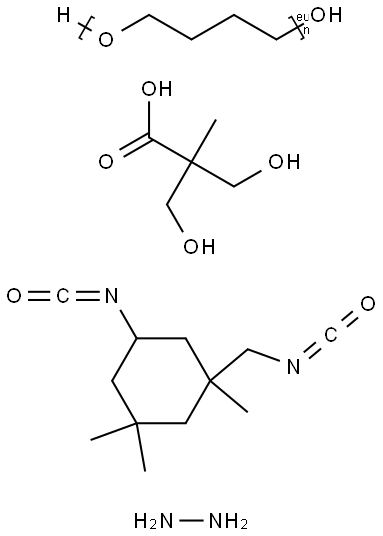 Propanoic acid,3-hydroxy-2-(hydroxymethyl)-2-methyl-,polymer withhydrazine,.alpha.-hydro-.omega.-hydroxypoly(oxy-1,4-butanediyl)and 5-isocyanato-1-(isocyanatomethyl)-1,3,3-trimethylcyclohexane 化学構造式