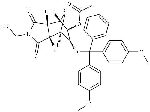 (3aR,4R,5R,6S,7S,7aS)-6-(bis(4-methoxyphenyl)(phenyl)methoxy)-2-(hydroxymethyl)-1,3-dioxooctahydro-1H-4,7-epoxyisoindol-5-yl acetate Structure