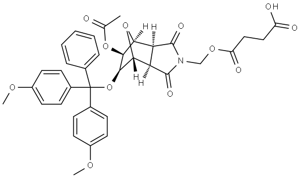 4-(((3aS,4S,5S,6R,7R,7aR)-5-acetoxy-6-(bis(4-methoxyphenyl)(phenyl)methoxy)-1,3-dioxohexahydro-1H-4,7-epoxyisoindol-2(3H)-yl)methoxy)-4-oxobutanoate Structure