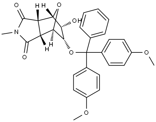 (3aR,4R,5S,6S,7S,7aS)-5-(bis(4-methoxyphenyl)(phenyl)methoxy)-6-hydroxy-2-methylhexahydro-1H-4,7-epoxyisoindole-1,3(2H)-dione,730963-41-4,结构式
