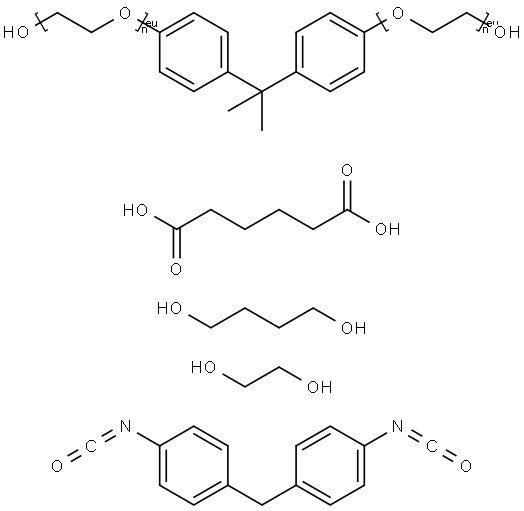 Hexanedioic acid, polymer with 1,4-butanediol, 1,2-ethanediol, 1,1'-methylenebis[4-isocyanatobenzene] and .alpha.,.alpha.'-[(1-methylethylidene)di-4,1-phenylene]bis[.omega.-hydroxypoly(oxy-1,2-ethanediyl)] 化学構造式