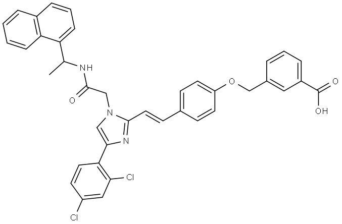 (E)-3-[[4-[2-[4-(2,4-二氯苯基)-1-[2-[[1-(1-萘基)乙基]氨基]-2-氧代乙基]-2-咪唑基]乙烯基]苯氧基]甲基]苯甲酸 结构式