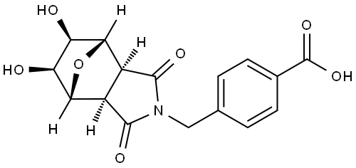 4-(((3aR,4R,5S,6R,7S,7aS)-5,6-dihydroxy-1,3-dioxohexahydro-1H-4,7-epoxyisoindol-2(3H)-yl)methyl)benzoic acid 化学構造式