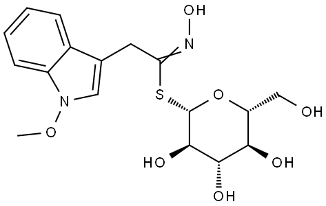 β-D-Glucopyranose, 1-thio-, 1-(N-hydroxy-1-methoxy-1H-indole-3-ethanimidate) Structure