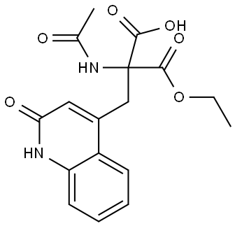 Propanedioic acid, 2-(acetylamino)-2-[(1,2-dihydro-2-oxo-4-quinolinyl)methyl]-, 1-ethyl ester Structure