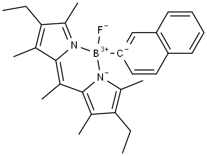 Boron, [3-ethyl-5-[1-(4-ethyl-3,5-dimethyl-2H-pyrrol-2-ylidene-κN)ethyl]-2,4-dimethyl-1H-pyrrolato-κN]fluoro-2-naphthalenyl-, (T-4)- (9CI) 化学構造式