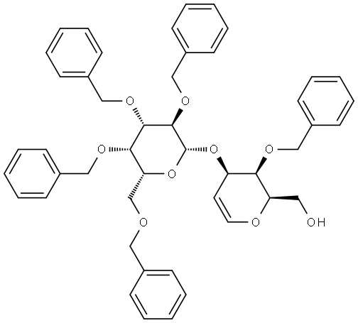 2,6-Anhydro-5-deoxy-3-O-(phenylmethyl)-4-O-[2,3,4,6-tetrakis-O-(phenylmethyl)-β-D-galactopyranosyl]-D-arabino-hex-5-enitol Structure