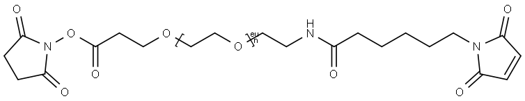 O-[N-(6-马来酰亚胺己酰)氨基乙基]-O′-[3-(N-琥珀酰亚氨氧基)-3-氧代丙基]聚乙二醇 3000,948595-09-3,结构式