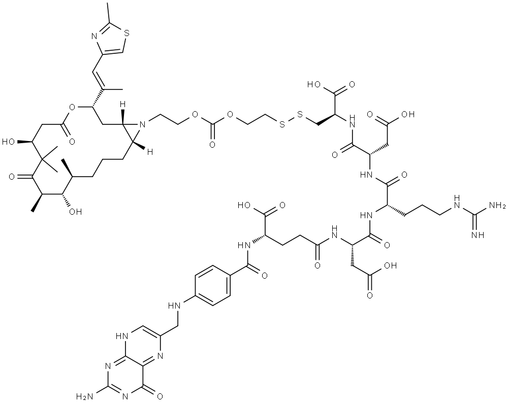 L-Alanine, N-[4-[[(2-amino-3,4-dihydro-4-oxo-6-pteridinyl)methyl]amino]benzoyl]-L-γ-glutamyl-L-α-aspartyl-L-arginyl-L-α-aspartyl-3-[[2-[[[2-[(1S,3S,7S,10R,11S,12S,16R)-7,11-dihydroxy-8,8,10,12-tetramethyl-3-[(1E)-1-methyl-2-(2-methyl-4-thiazolyl)ethenyl]-5,9-dioxo-4-oxa-17-azabicyclo[14.1.0]heptadec... Structure