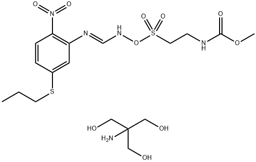 2-((methoxycarbonylamino)-(2-nitro-5-(n-propylthio)phenylimino)methylamino)ethansulfonic acid 化学構造式