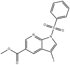 1H-Pyrrolo[2,3-b]pyridine-5-carboxylic acid, 3-iodo-1-(phenylsulfonyl)-, Methyl ester Struktur