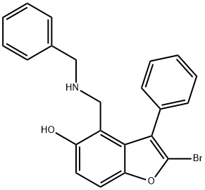 5-BENZOFURANOL, 4-(BENZYLAMINOMETHYL)-2-BROMO-3-PHENYL- 化学構造式