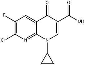 7-クロロ-1-シクロプロピル-6-フルオロ-1,4-ジヒドロ-4-オキソ-1,8-ナフチリジン-3-カルボン酸 化学構造式