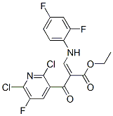 Ethyl-2-(2,6-dichlor-5-fluorpyridin-3-carbonyl)-3-(2,4-difluorphenylamino)-acrylat 化学構造式