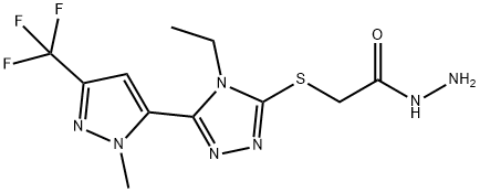 2-({4-Ethyl-5-[1-methyl-3-(trifluoromethyl)-1H-pyrazol-5-yl]-4H-1,2,4-triazol-3-yl}sulfanyl)acetohydrazide 化学構造式