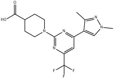 1-[4-(1,3-Dimethyl-1H-pyrazol-4-yl)-6-(trifluoromethyl)pyrimidin-2-yl]piperidine-4-carboxylic acid 结构式