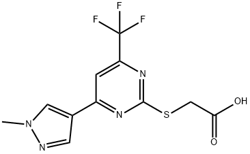 {[4-(1-Methyl-1H-pyrazol-4-yl)-6-(trifluoromethyl)pyrimidin-2-yl]sulfanyl}acetic acid Struktur