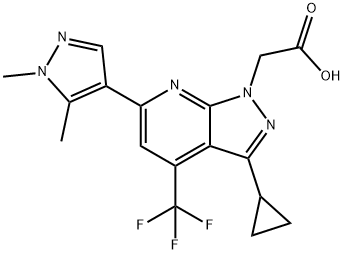 2-(3-环丙基-6-(1,5-二甲基-1H-吡唑-4-基)-4-(三氟甲基)-1H-吡唑并[3,4-B]吡啶-1-基)乙酸 结构式